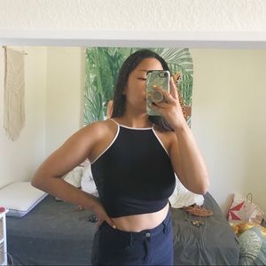 retro black and white halter crop top